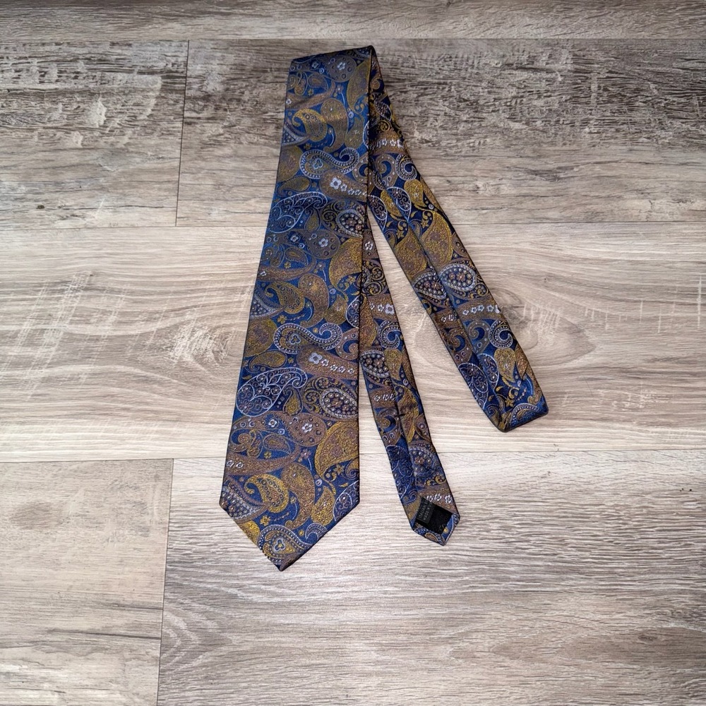 EXPRESS DESIGN STUDIO [ PAISLEY/BLUE ] men's tie 100% Italian Silk Made in USA
